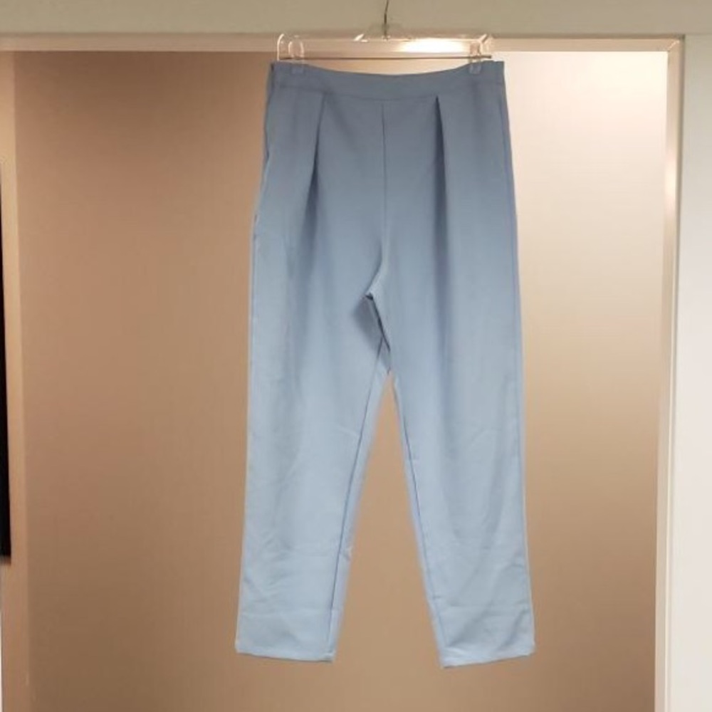 SHEIN Light Blue Pleated Side Zip Dress Pants Large 8/10